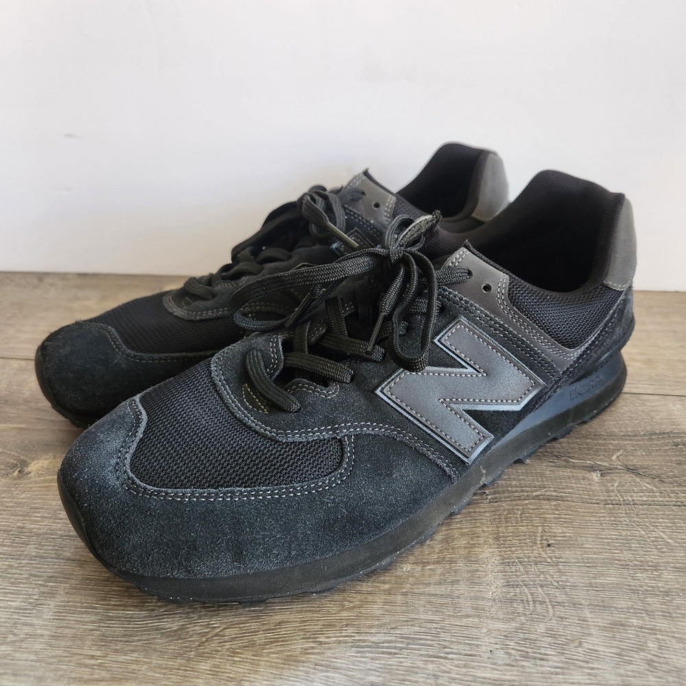 New Balance 574 Classic Mens 14 Triple Black Suede Mesh Sneakers ML574EVE